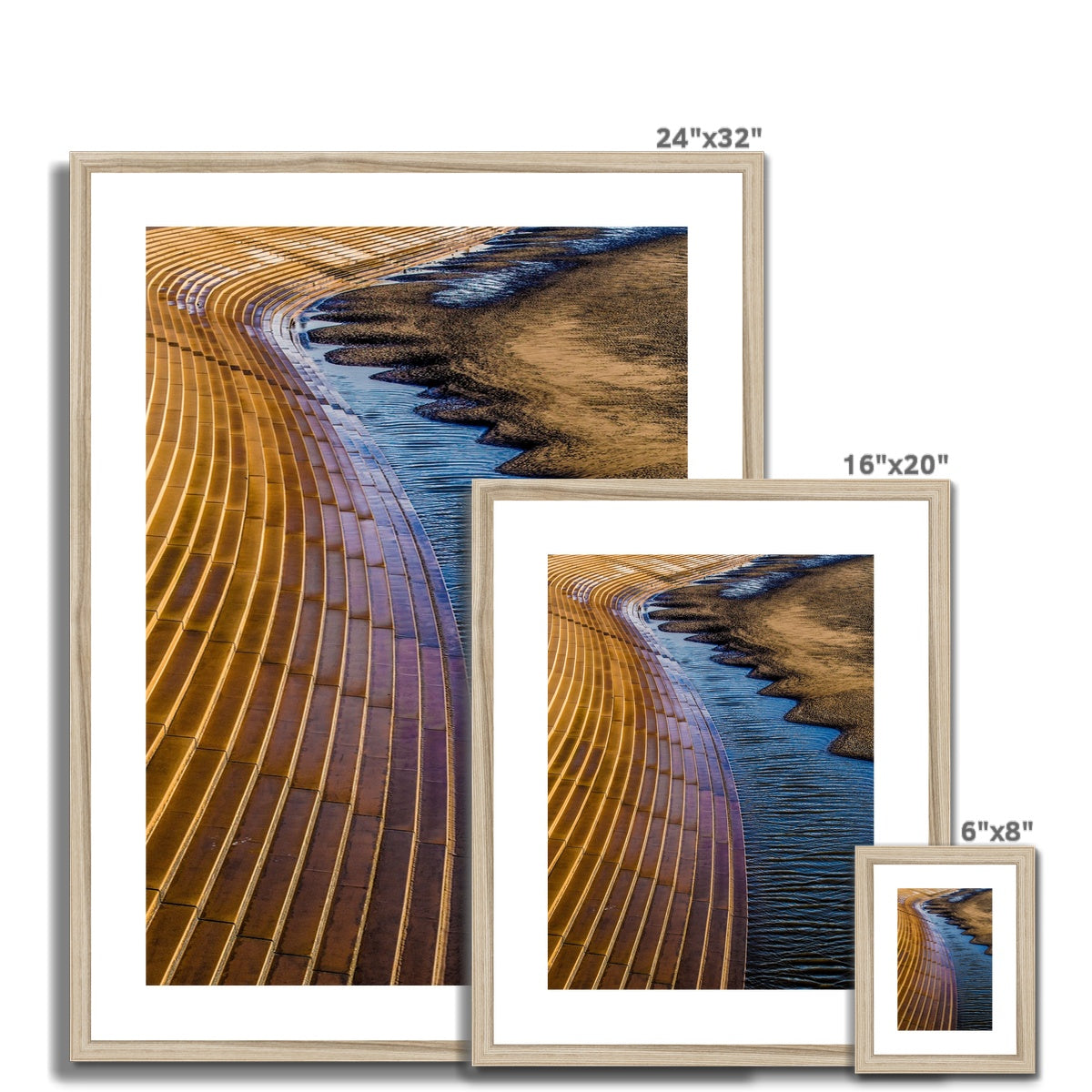 Blackpool sea defence stone steps leading down to beach. UK. Framed & Mounted Print