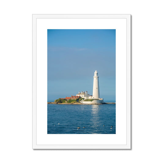 St Mary's Island and lighthouse at high tide, Whitley Bay, Tyne and Wear. UK Framed & Mounted Print